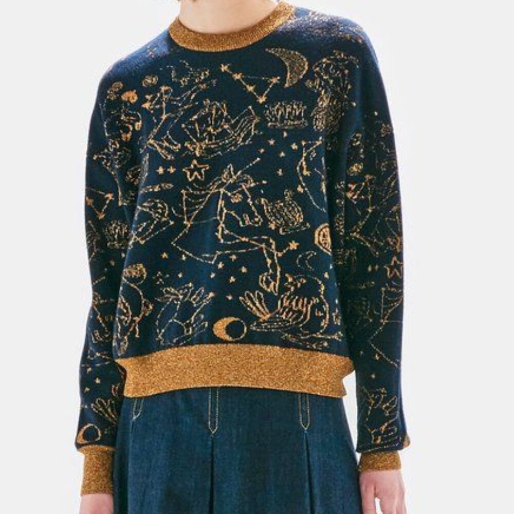 Demylee Tallis Sweater - Blue Gold Constellation/Astronomy Jacquard - Small